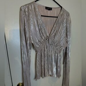 Almost Famous Metallic Pleated Blouse